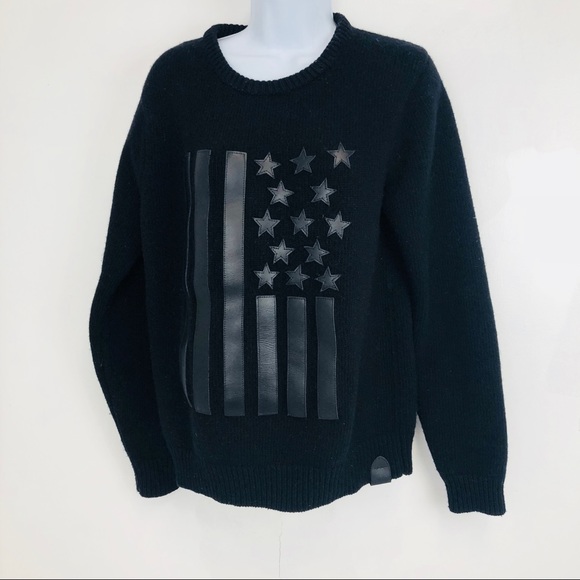 Sweaters - Womens Black Leather Flag Sweater sz M